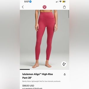 Lululemon align 28” leggings.